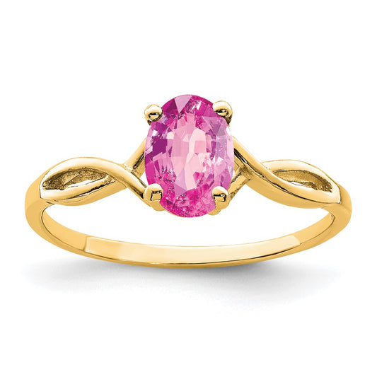 Solid 14k Yellow Gold 7x5mm Oval PinK Simulated Sapphire Ring
