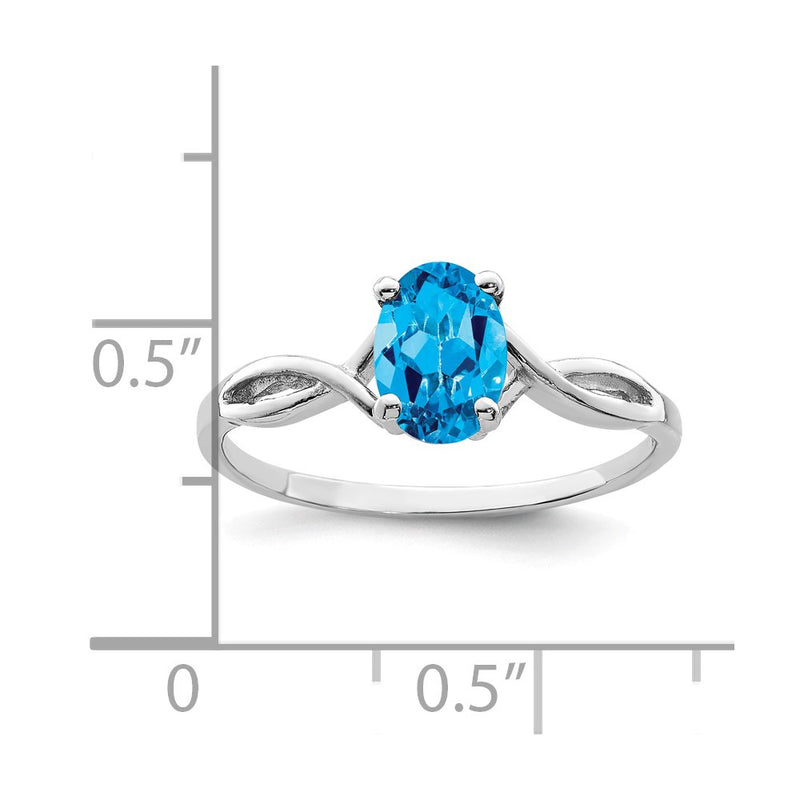 14k White Gold 7x5mm Oval Blue Topaz Checker ring