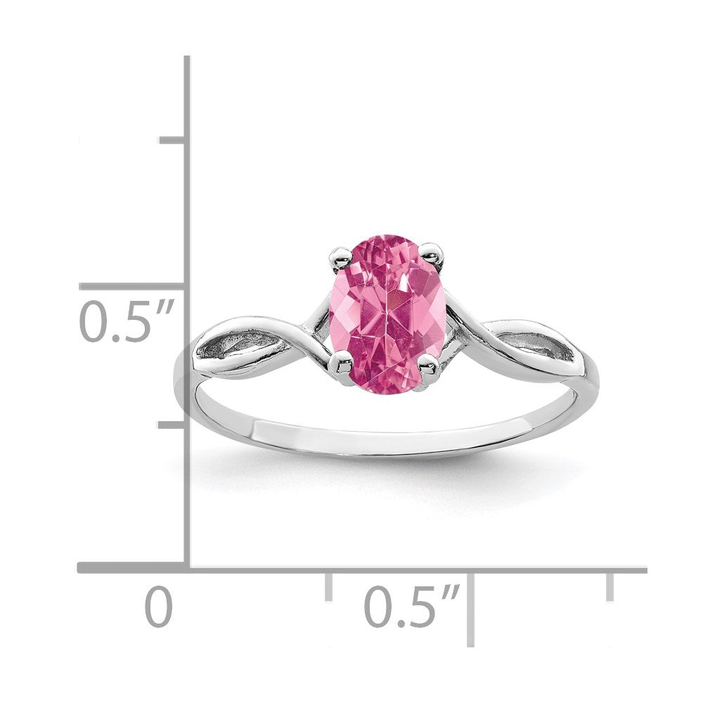 Solid 14k White Gold 7x5mm Oval Simulated Pink Tourmaline Ring