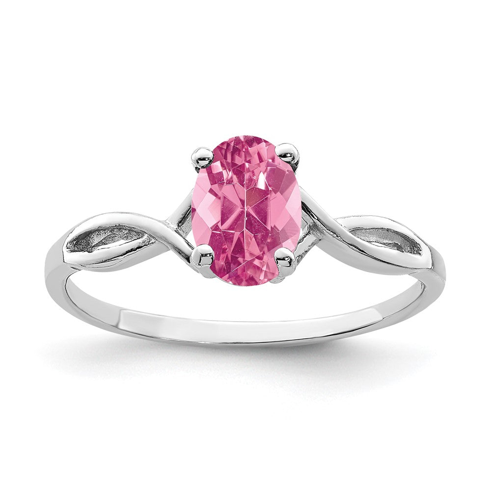 Solid 14k White Gold 7x5mm Oval Simulated Pink Tourmaline Ring