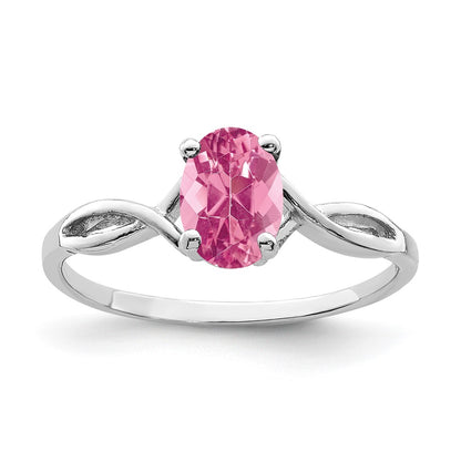Solid 14k White Gold 7x5mm Oval Simulated Pink Tourmaline Ring