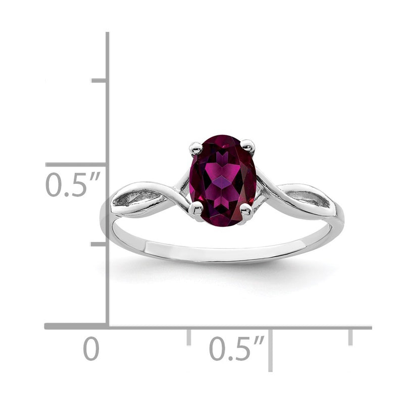 Solid 14k White Gold 7x5mm Oval Rhodolite Simulated Garnet Ring