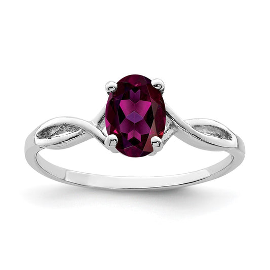 Solid 14k White Gold 7x5mm Oval Rhodolite Simulated Garnet Ring