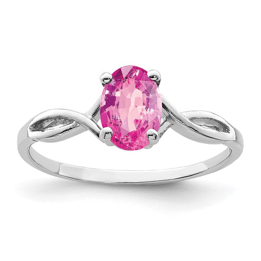 Solid 14k White Gold 7x5mm Oval PinK Simulated Sapphire Ring