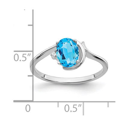 14k White Gold 7x5mm Oval Blue Topaz AAA Real Diamond ring