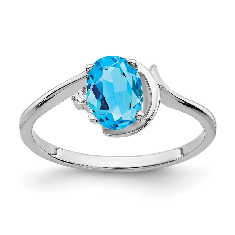 14k White Gold 7x5mm Oval Blue Topaz VS Real Diamond ring