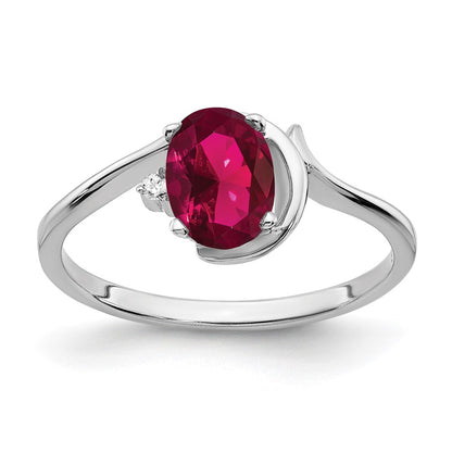14k White Gold 7x5mm Oval Created Ruby A Real Diamond ring