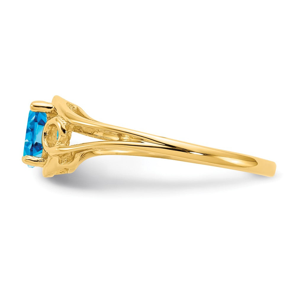 14K Yellow Gold 7x5mm Oval Blue Topaz Checker ring