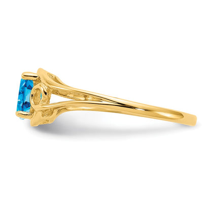 14K Yellow Gold 7x5mm Oval Blue Topaz Checker ring