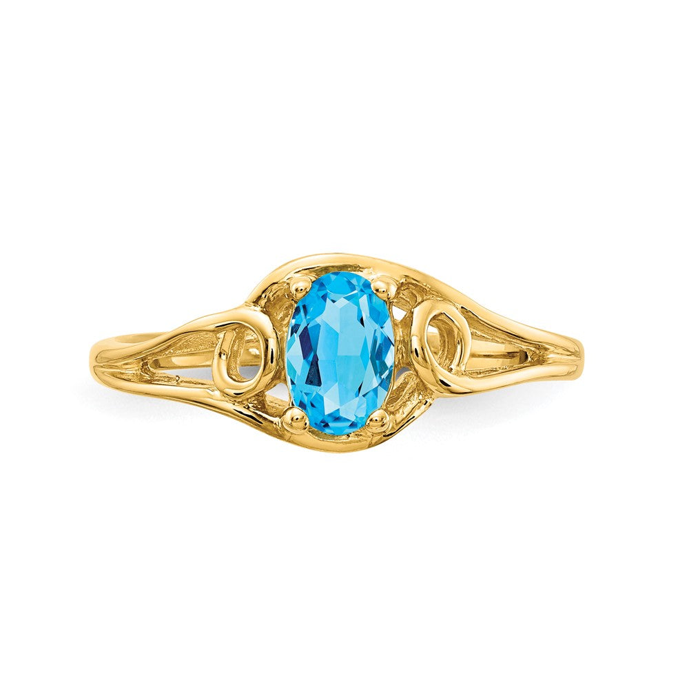14K Yellow Gold 7x5mm Oval Blue Topaz Checker ring