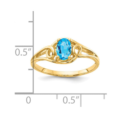 14K Yellow Gold 7x5mm Oval Blue Topaz Checker ring
