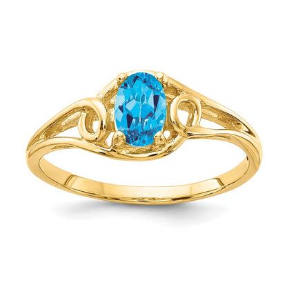 14K Yellow Gold 7x5mm Oval Blue Topaz Checker ring