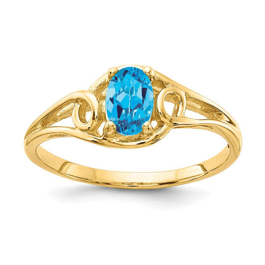 14K Yellow Gold 7x5mm Oval Blue Topaz Checker ring