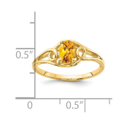 14K Yellow Gold 7x5mm Oval Citrine Checker ring