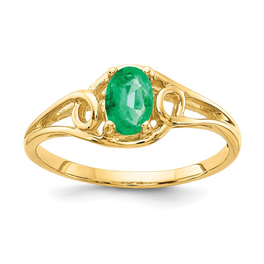 Solid 14k Yellow Gold 7x5mm Oval Simulated Emerald Ring