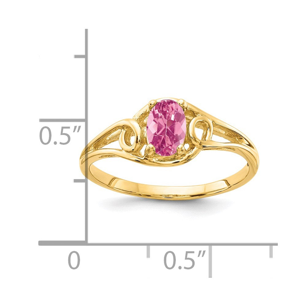 Solid 14k Yellow Gold 7x5mm Oval Simulated Pink Tourmaline Ring