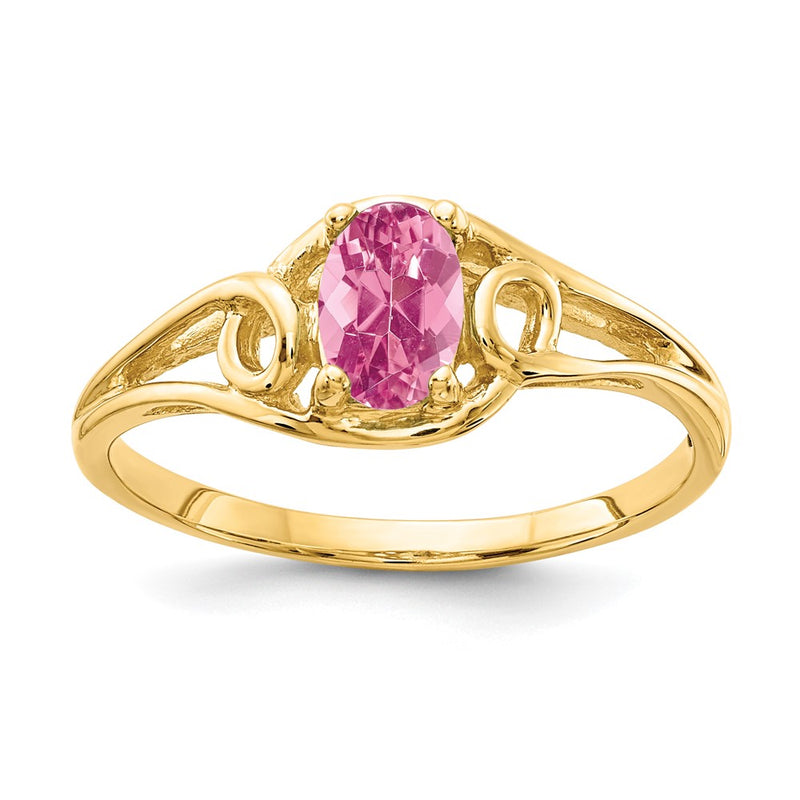 Solid 14k Yellow Gold 7x5mm Oval Simulated Pink Tourmaline Ring