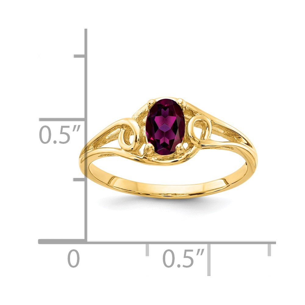Solid 14k Yellow Gold 7x5mm Oval Rhodolite Simulated Garnet Ring