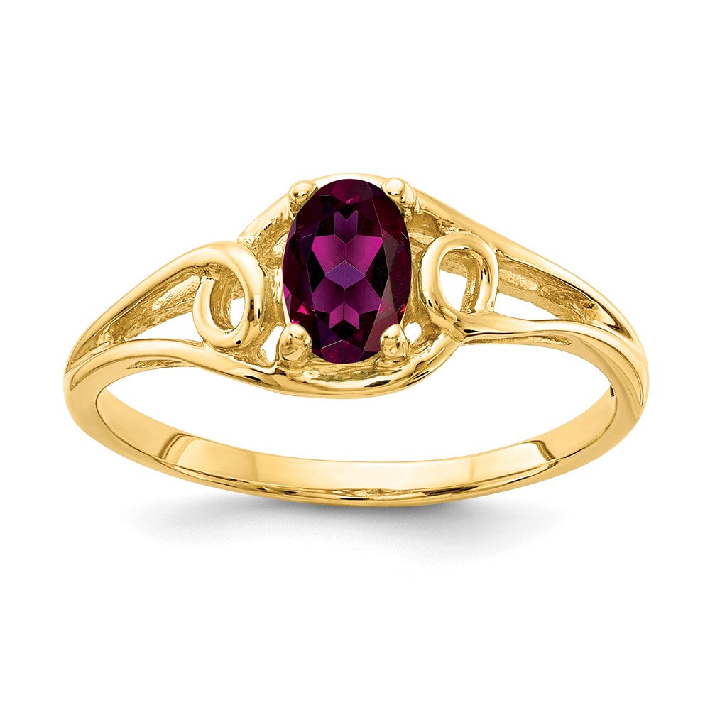 Solid 14k Yellow Gold 7x5mm Oval Rhodolite Simulated Garnet Ring