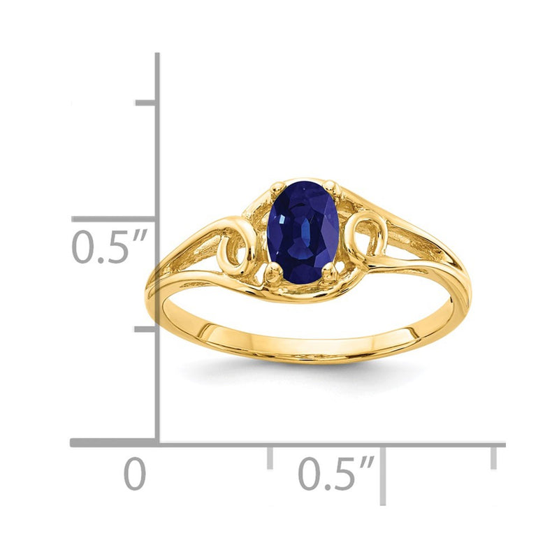 Solid 14k Yellow Gold 7x5mm Oval Simulated Sapphire Ring