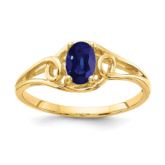 Solid 14k Yellow Gold 7x5mm Oval Simulated Sapphire Ring
