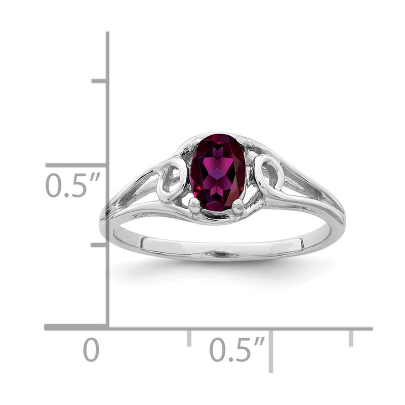 Solid 14k White Gold 7x5mm Oval Rhodolite Simulated Garnet Ring
