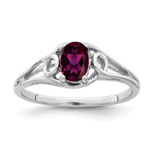 Solid 14k White Gold 7x5mm Oval Rhodolite Simulated Garnet Ring