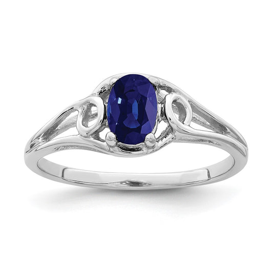 Solid 14k White Gold 7x5mm Oval Simulated Sapphire Ring
