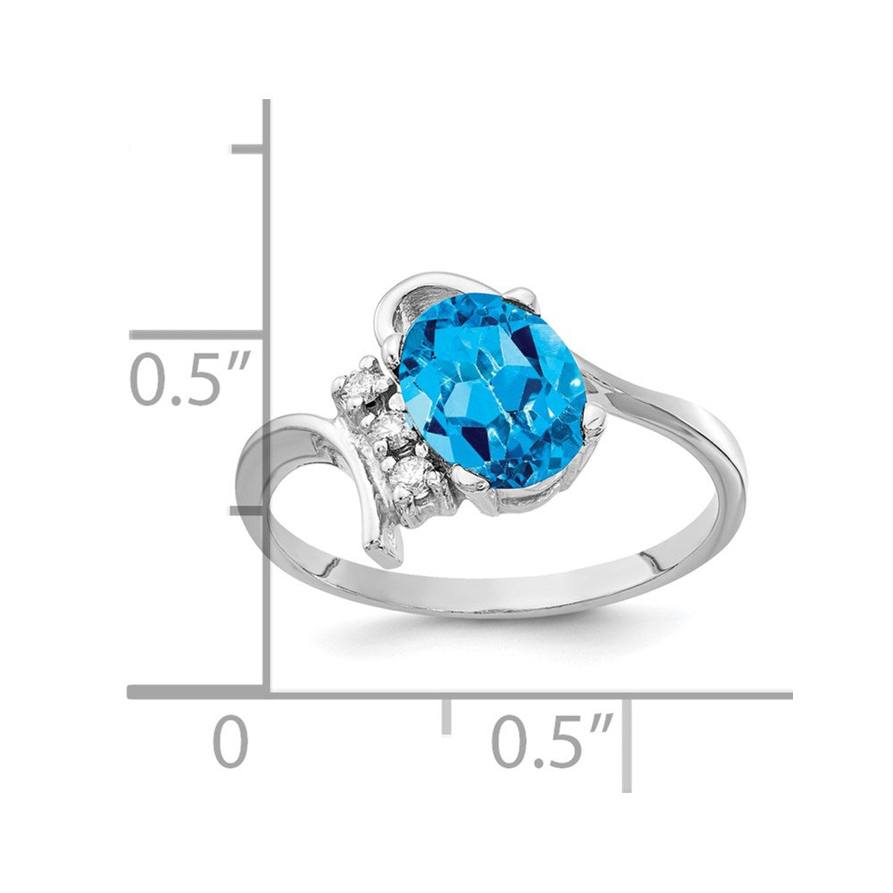 14k White Gold 8x6mm Oval Blue Topaz Checker AA Real Diamond ring