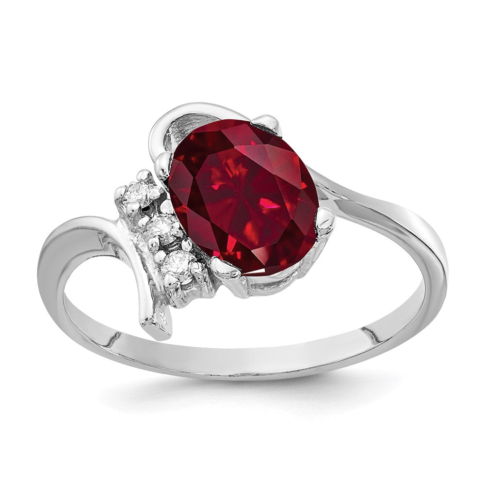 14k White Gold 8x6mm Oval Created Ruby AA Diamond ring