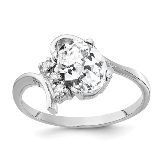 Solid 14k White Gold 8x6mm Oval Cubic Zirconia VS Simulated CZ Ring
