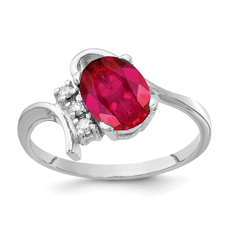 14k White Gold 8x6mm Oval Ruby AA Real Diamond ring