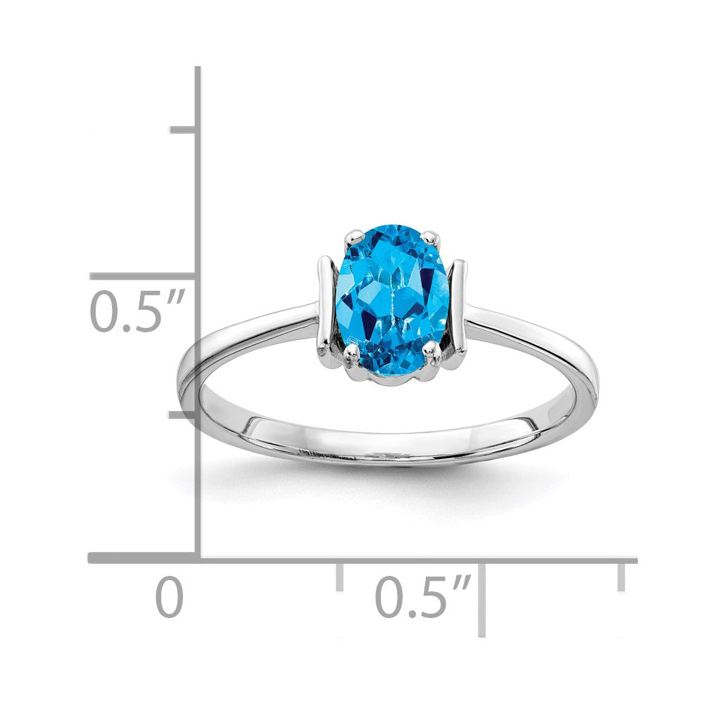 14k White Gold 7x5mm Oval Blue Topaz Checker ring