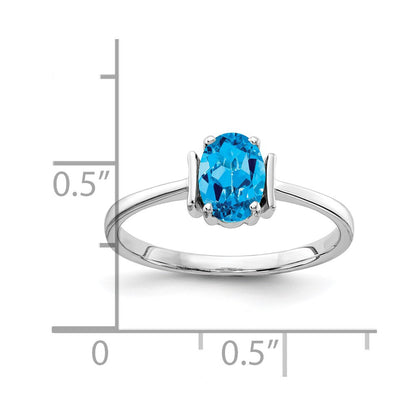 14k White Gold 7x5mm Oval Blue Topaz Checker ring