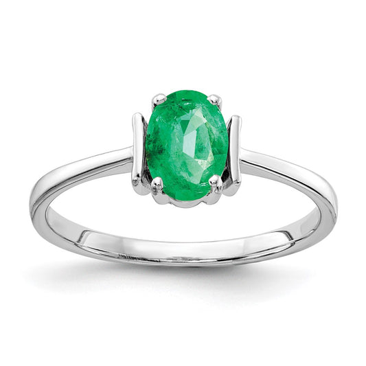 Solid 14k White Gold 7x5mm Oval Simulated Emerald Ring