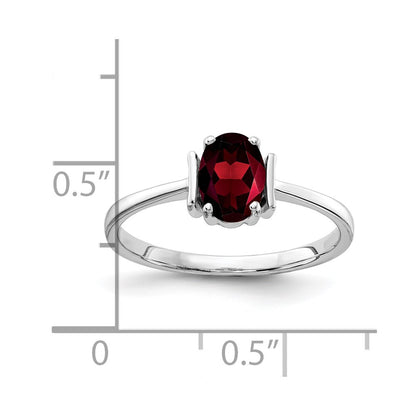 14k White Gold 7x5mm Oval Garnet Checker ring