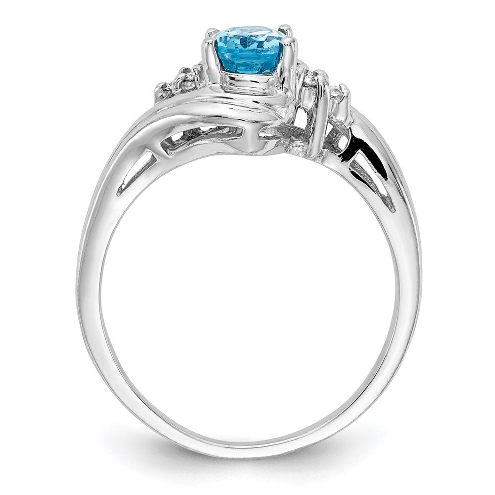 14k White Gold 7x5mm Oval Blue Topaz Checker VS Real Diamond ring