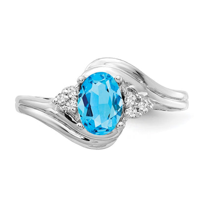14k White Gold 7x5mm Oval Blue Topaz AAA Real Diamond ring