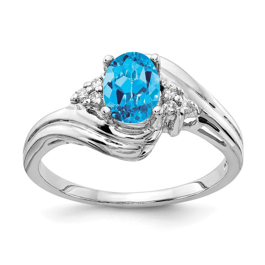 14k White Gold 7x5mm Oval Blue Topaz Checker AAA Real Diamond ring