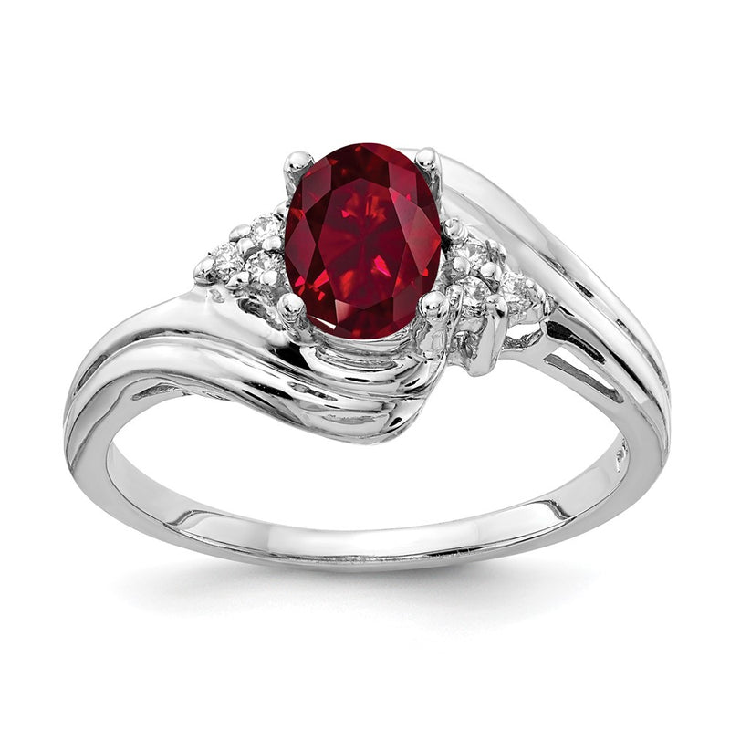 14k White Gold 7x5mm Oval Created Ruby VS Real Diamond ring