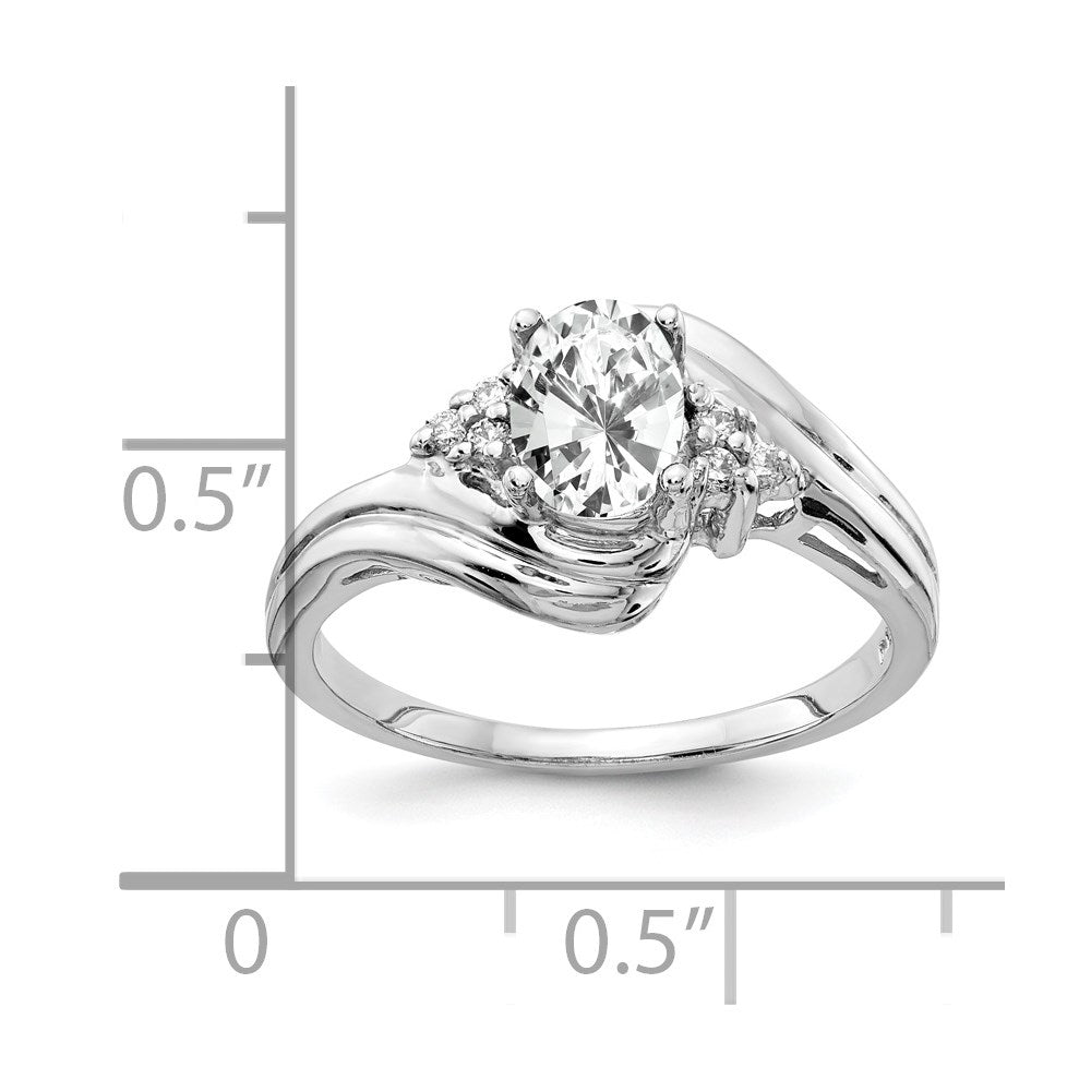 Solid 14k White Gold 7x5mm Oval Cubic Zirconia A Simulated CZ Ring