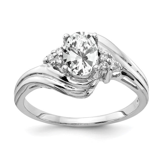 Solid 14k White Gold 7x5mm Oval Cubic Zirconia A Simulated CZ Ring