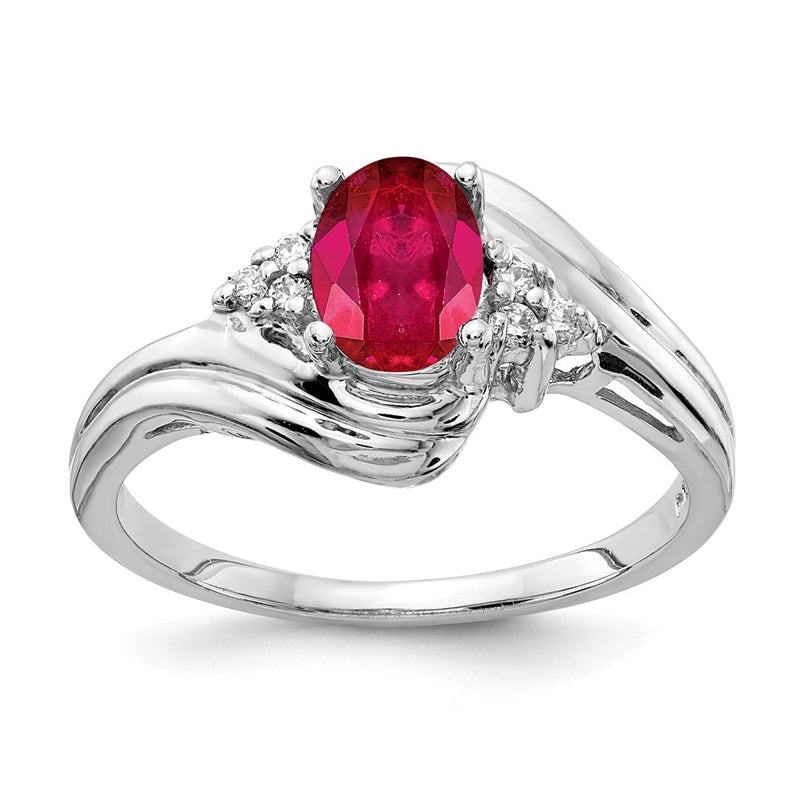 14k White Gold 7x5mm Oval Ruby AAA Real Diamond ring