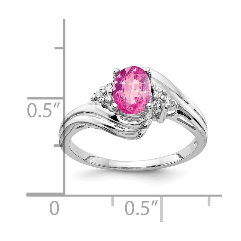 14k White Gold 7x5mm Oval Pink Sapphire AAA Real Diamond ring