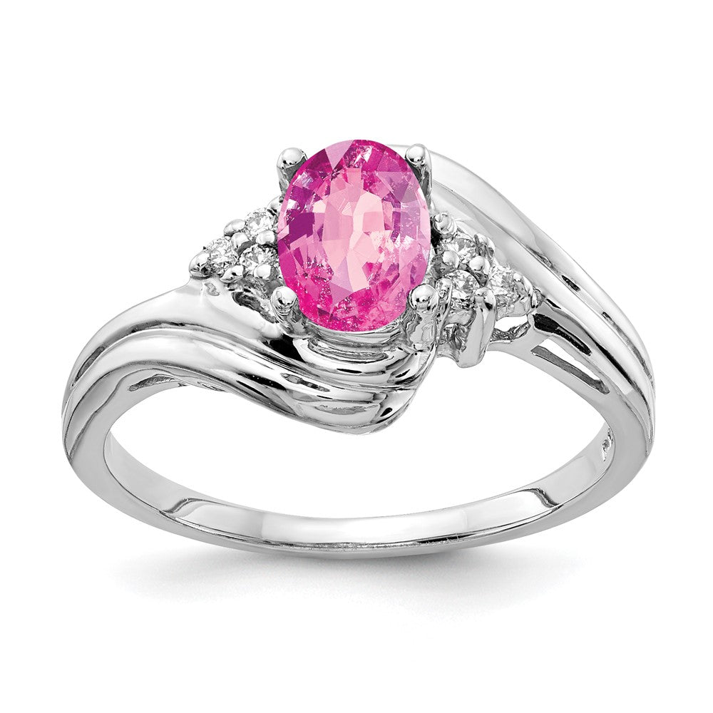 14k White Gold 7x5mm Oval Pink Sapphire AAA Real Diamond ring