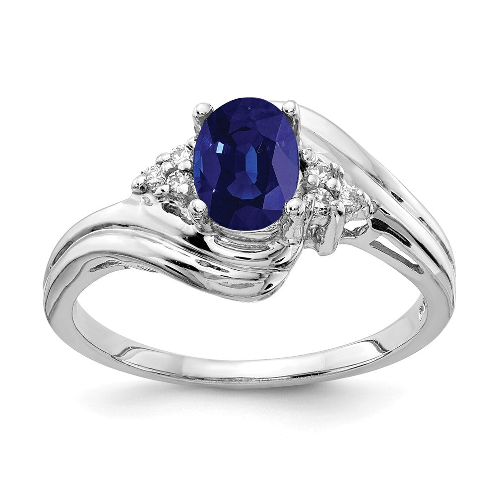 14k White Gold 7x5mm Oval Sapphire AA Real Diamond ring