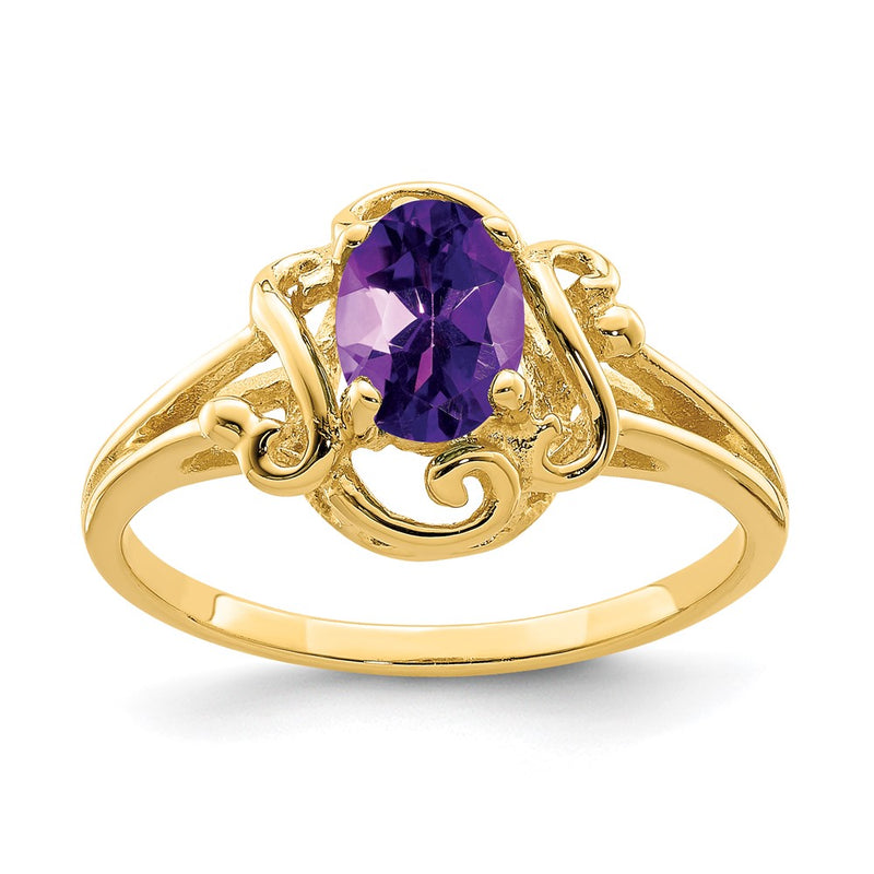 14K Yellow Gold 7x5mm Oval Amethyst ring