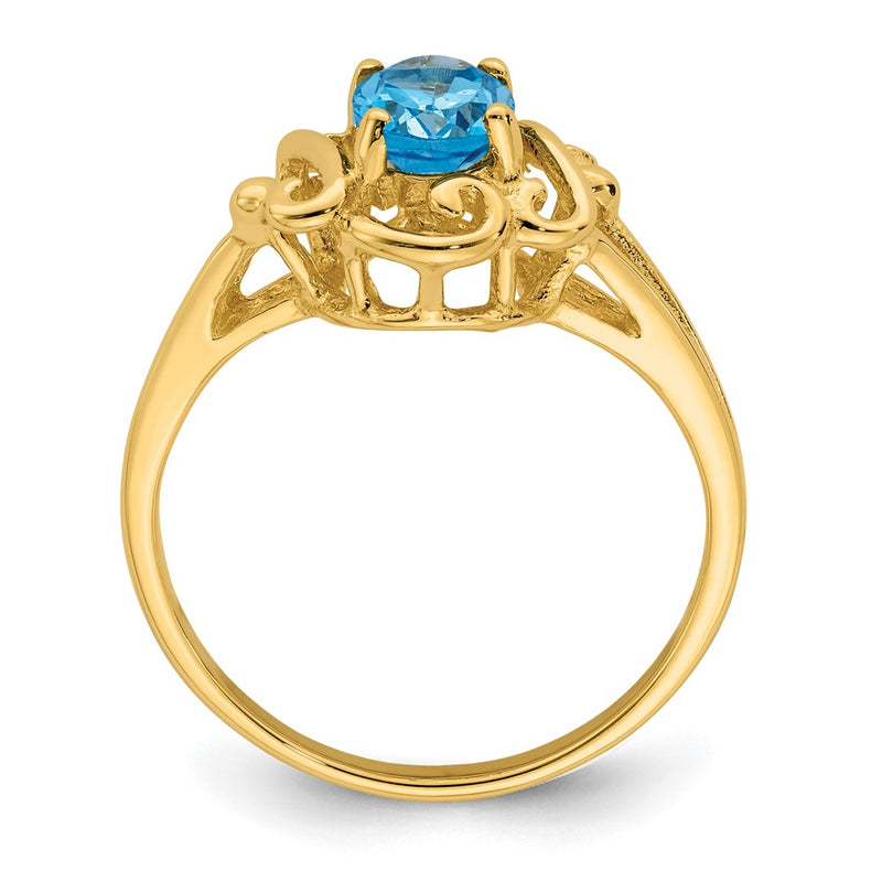14K Yellow Gold 7x5mm Oval Blue Topaz Checker ring