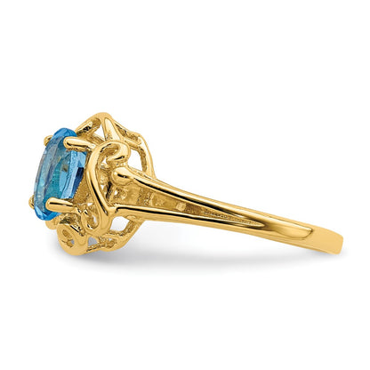 14K Yellow Gold 7x5mm Oval Blue Topaz Checker ring