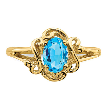 14K Yellow Gold 7x5mm Oval Blue Topaz Checker ring